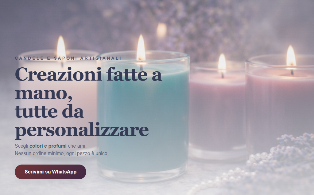 Preview hero del sito Pyria, candele e saponi artigianali